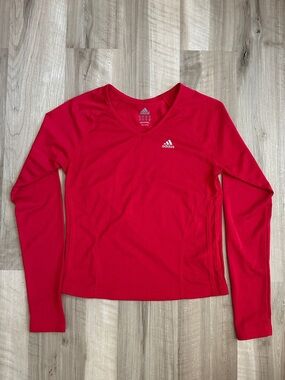 adidas Women's Long-Sleeve V-Neck Active Top in Bright Red